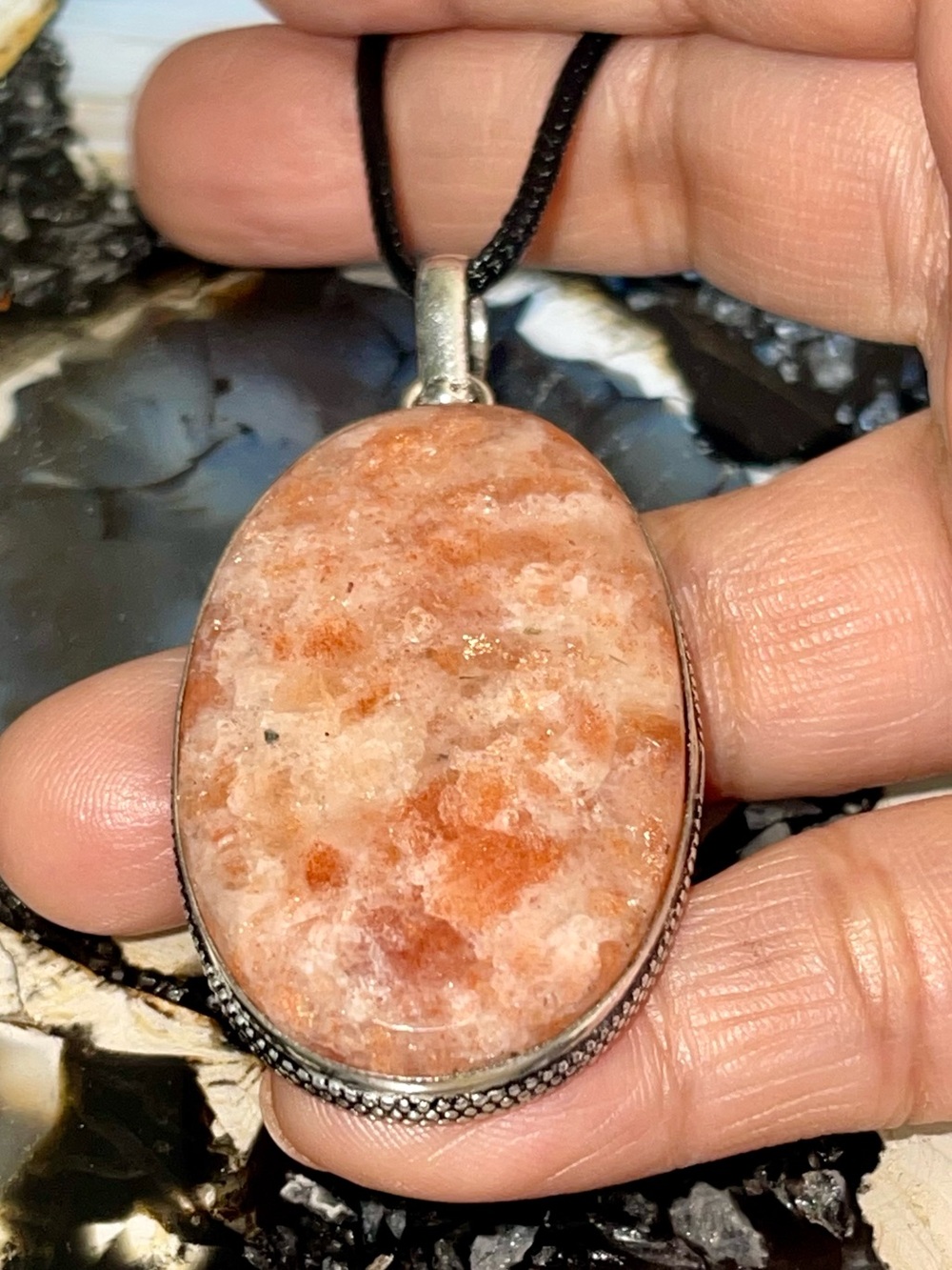 “Leadership Stone” Peach Sunstone Pendant 2 1/2”